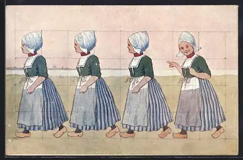 AK Vier Niederländerinnen in Tracht mit Haube