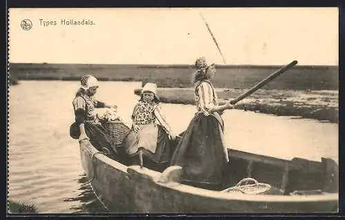 AK Types Hollandais, Junge Niederländerinnen auf einem Boot