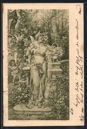 Künstler-AK Hans Zatzka: Frau in einem Garten mit Amor