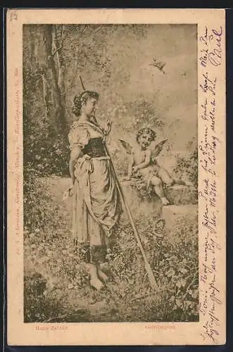 Künstler-AK Hans Zatzka: Geheimpost, Frau trifft Amor