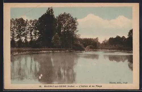 AK Marnay-sur-Seine, L`Italien et sa plage