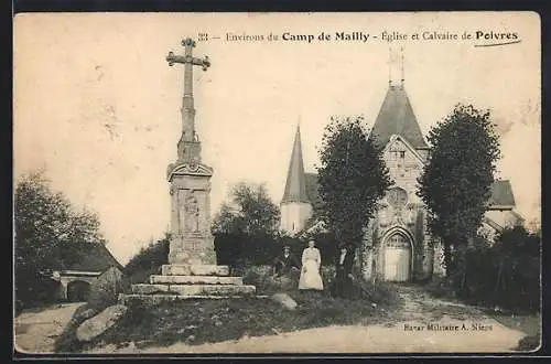 AK Poivres, Église et Calvaire devant l`entrée principale