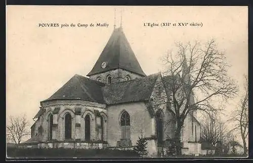 AK Poivres, L`Église, XIIe et XVIe siècles, près du Camp de Mailly