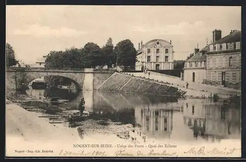 AK Nogent-sur-Seine, Usine des Ponts et Quai des Écluses