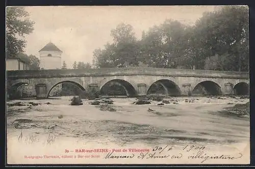 AK Bar-sur-Seine, Pont de Villeneuve et rivière en premier plan