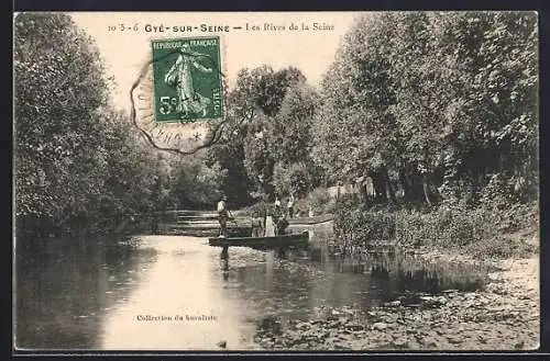 AK Gyé-sur-Seine, Les Rives de la Seine avec barque et promeneurs