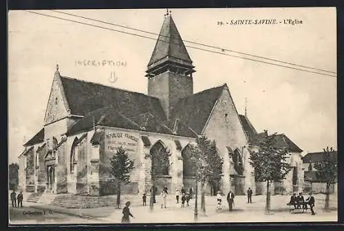 AK Sainte-Savine, L`église avec inscription sur la facade