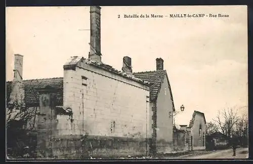 AK Mailly-le-Camp, Rue Basse pendant la Bataille de la Marne
