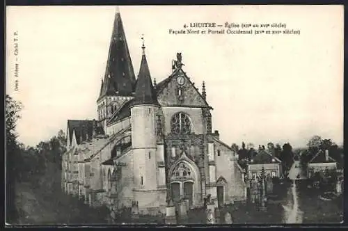 AK Lhuître, Église des XIIe-XVIIe siècles, Facade Nord et Portail Occidental des XVe-XVIe siècles