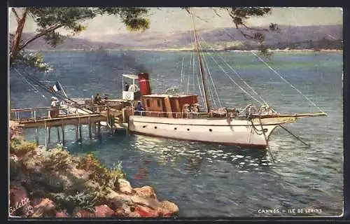 Künstler-AK Cannes, Ile de Lerins, Dampfschiff