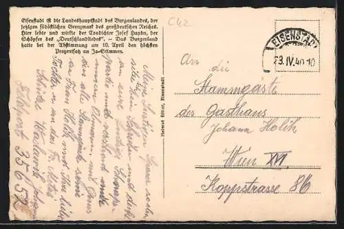 AK Eisenstadt, Teilansicht mit Schloss Esterházy