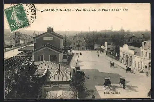 AK Villiers-sur-Marne, Vue Générale et Place de la Gare