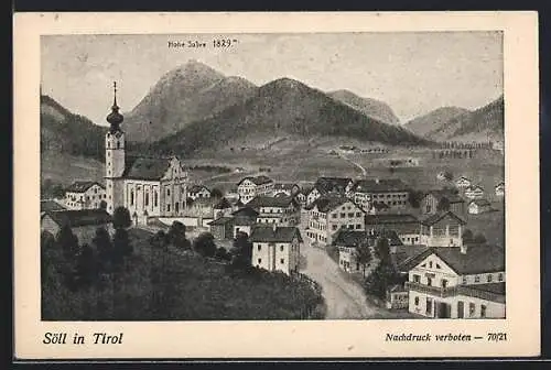 AK Söll in Tirol, Ortsansicht mit Strassenpartie mit Blick zur Hohe Salve