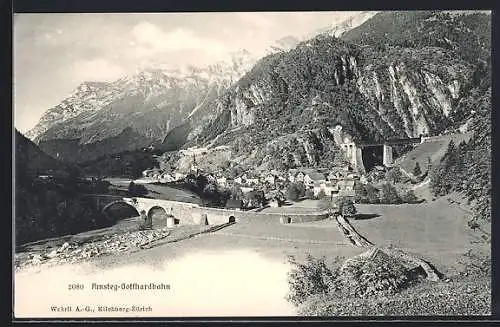 AK Amsteg, Blick auf den Ort an der Gotthardbahn