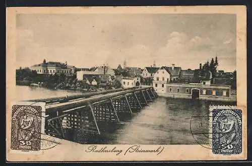 AK Radkersburg, Teilansicht mit Brücke aus der Vogelschau