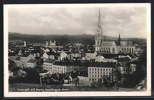 AK Linz a. D., Ortsansicht mit Maria Empfängnis-Dom