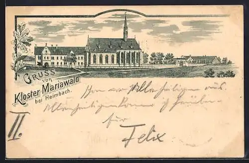 Lithographie Heimbach / Aachen, Kloster Mariawald und Umgebung