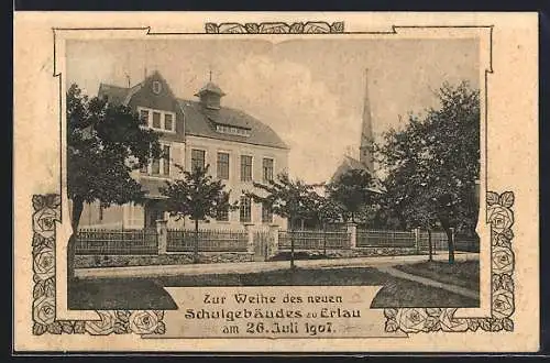 AK Erlau / Mittweida, Weihe des neuen Schulgebäudes 1907