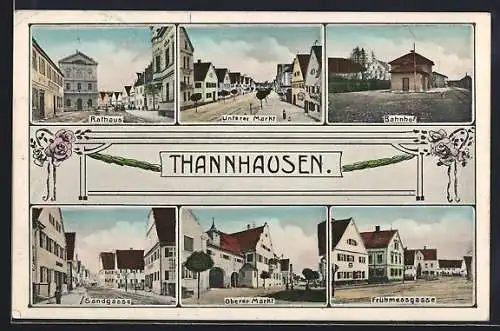 AK Thannhausen / Schwaben, Bahnhof, Sandgasse, Rathaus