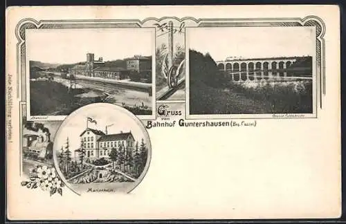 AK Guntershausen /Cassel, Bahnhof und Marienheim