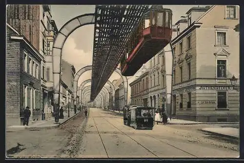 AK Sonnborn, Schwebebahn Vohwinkel über der Haupstrasse