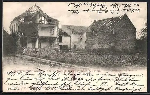 AK Köln-Raderthal, Hagelsturm (Tornado) am 7. August 1898, zerstörtes Haus im Raderthal