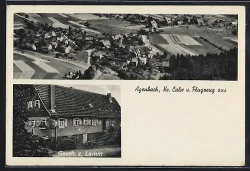 AK Agenbach /Calw, Gasthaus zum Lamm und Ortsansicht vom Flugzeug aus