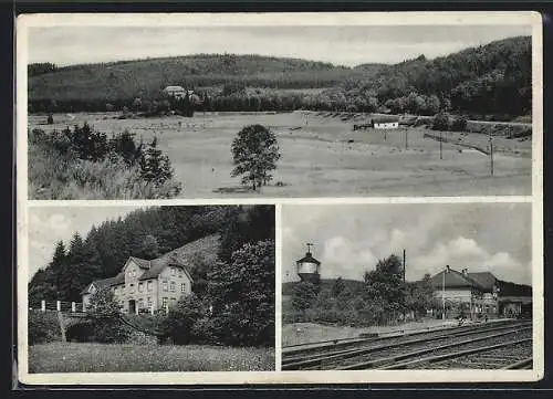 AK Krummenerl i. W., Gastwirtschaft Gottlieb Schulte, Bahnhof, Ortsansicht