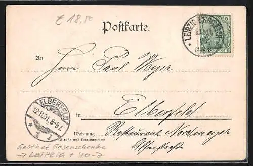 AK Leipzig, Holzspielzeug, versch. Leute mit Häusern im Hintergrund