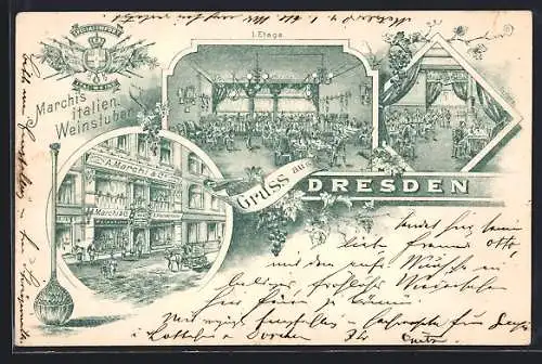 Lithographie Dresden, Gasthof Marchis italienische Weinstuben, Seestrasse 13
