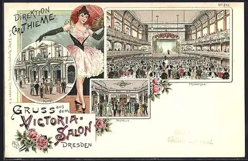 Lithographie Dresden, Victoria-Salon, Dir. Carl Thieme, Theatersaal