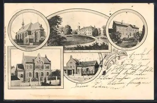 AK Rurich, Pastorat, Haus Kippingen, Schloss, Schule, Pfarrkirche