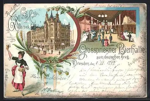 Lithographie Dresden, Gaststätte Grosspriesner Bierhalle zum deutschen Krug, Moritzstrasse 19
