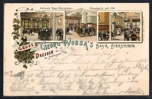 Lithographie Dresden, Gasthaus Bayrische Bierstuben G. Worsa, Grosse Brüdergasse 12-14