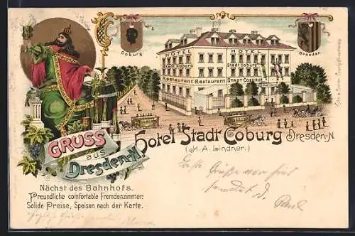 Lithographie Dresden-Neustadt, Hotel Stadt Coburg, Inh. A. Lindner, Kaiserstrasse 1