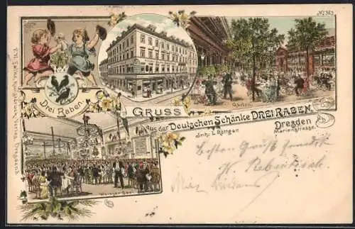 Lithographie Dresden, Gasthof Deutsche Schänke Drei Raben, Marienstrasse