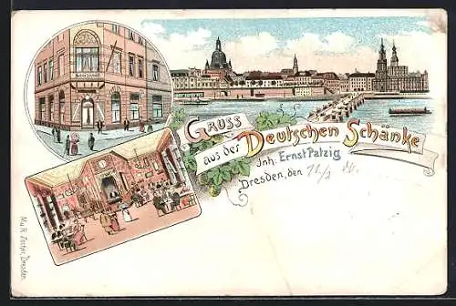 Lithographie Dresden, Gasthaus Deutsche Schänke, Marienstrasse 18 Ecke Margarethenstrasse