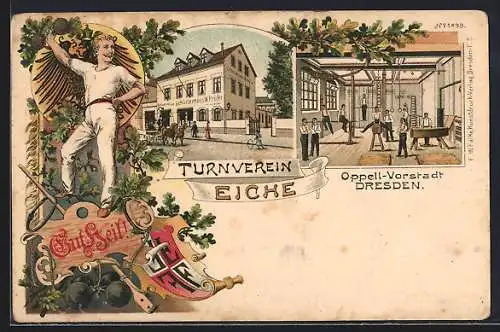 Lithographie Dresden-Neustadt, Turnverein Eiche, Turnhalle, Seitenstrasse 3