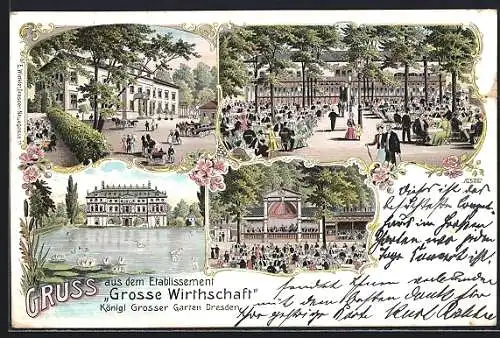 Lithographie Dresden, Ansichten des Gasthaus Grosse Wirtschaft