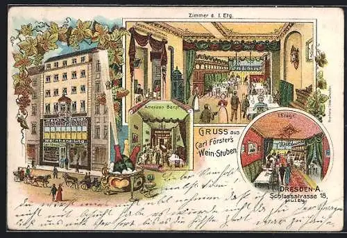 Lithographie Dresden, Gasthaus Carl Förster`s Wein-Stuben, Schlossstrasse 18