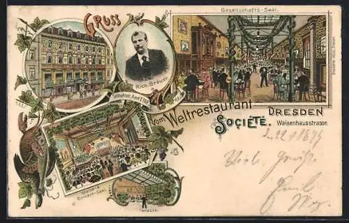 Lithographie Dresden, Weltrestaurant Societé, Waisenhausstrasse