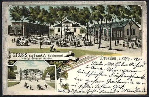 Lithographie Dresden, Restaurant Franke`s Etablissement, Königl. Grosser Garten