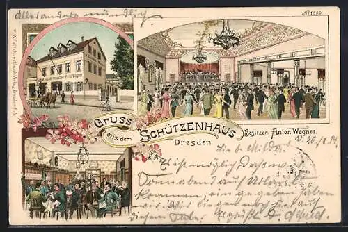 Lithographie Dresden-Neustadt, Gaststätte Schützenhaus A. Wagner, Windmühlenstrasse 3