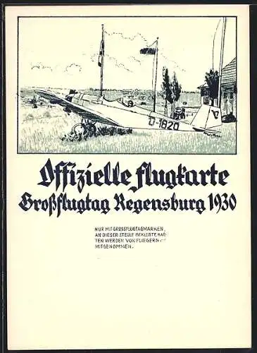 Künstler-AK Regensburg, Grossflugtag 1930, Flugzeug auf dem Flugplatz