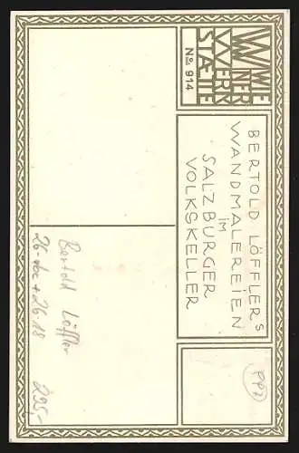 Künstler-AK Wiener Werkstätte Nr. 914, Bertold Löffler: Wandmalerei im Gasthof Salzburger Volkskeller, Venus und Eros