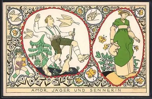 Künstler-AK Wiener Werkstätte sign. Bertold Löffler: Wandmalerei im Gasthaus Salzburger Volkskeller