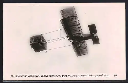 AK Capitaine Ferber sur biplan Voisin, Flugzeug