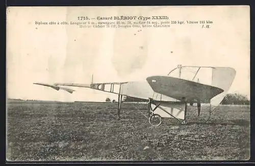 AK Canard Blériot, Type XXXIII, Flugzeug