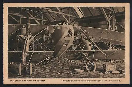 AK Erbeutetes französisches Bombenflugzeug mit 2 Propellern
