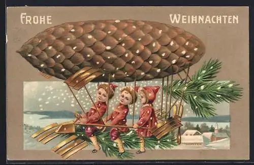 Lithographie Tannenzapfen als Zeppelin